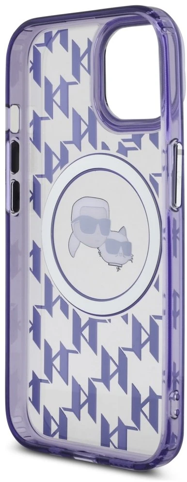 Dėklas Karl Lagerfeld KLHMP15SHMCKMHU Apple iPhone 15 6.1″violetinės spalvos IML Monogram Karl&Choupette Head MagSa