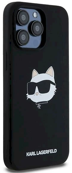 Karl Lagerfeld KLHMP15XSCHPPLK Apple iPhone 15 Pro Max 6.7″ juodos spalvos kietas dėklas Silicone Choupette Head M