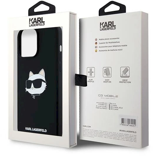 Karl Lagerfeld KLHMP15XSCHPPLK Apple iPhone 15 Pro Max 6.7″ juodos spalvos kietas dėklas Silicone Choupette Head M