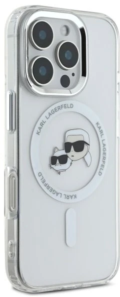 Karl Lagerfeld KLHMP16LHLSKCH iPhone 16 Pro 6,3" baltos spalvos kietas dėklas IML Metal Karl&Choupette Head M