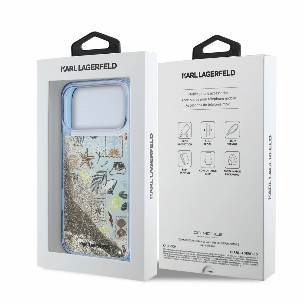 Karl Lagerfeld Liquid Glitter Beach dėklas skirtas iPhone 18 Pro Max Mėlyna