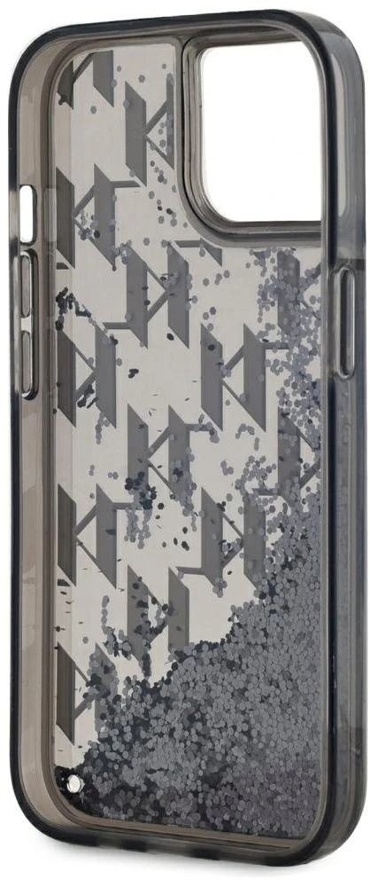 Dėklas Karl Lagerfeld Liquide Glitter Monogram Gradient Apple iPhone 15 juodos spalvos