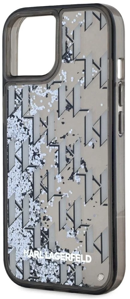 Dėklas Karl Lagerfeld Liquide Glitter Monogram Gradient Apple iPhone 15 juodos spalvos