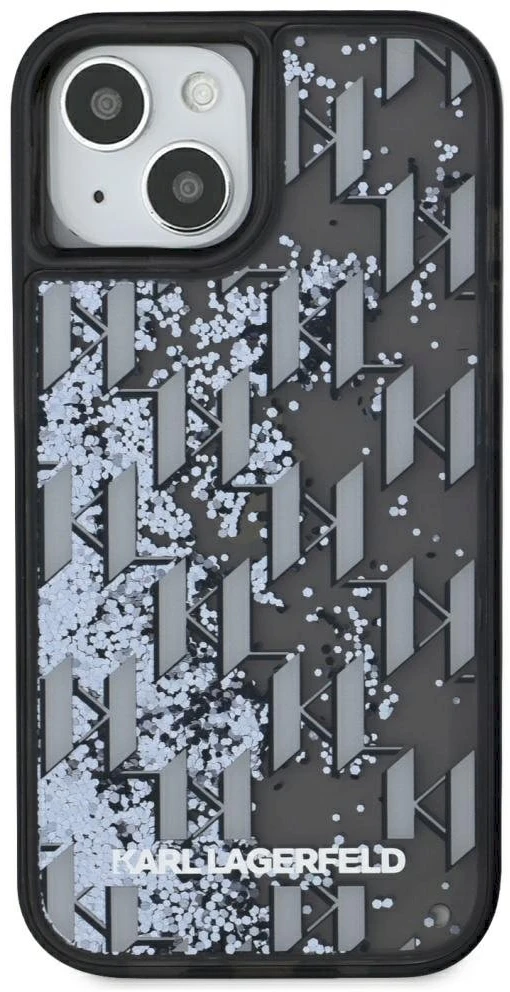 Dėklas Karl Lagerfeld Liquide Glitter Monogram Gradient Apple iPhone 15 juodos spalvos