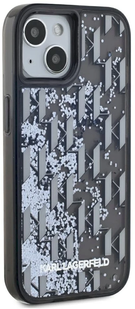 Dėklas Karl Lagerfeld Liquide Glitter Monogram Gradient Apple iPhone 15 juodos spalvos