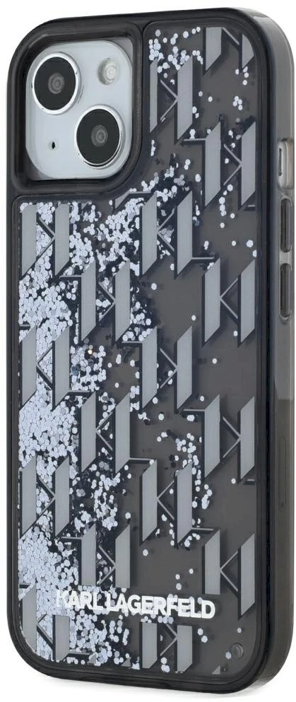 Dėklas Karl Lagerfeld Liquide Glitter Monogram Gradient Apple iPhone 15 juodos spalvos