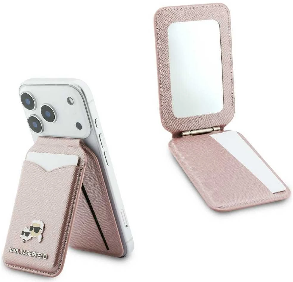 Dėklas Karl Lagerfeld Mirror MagSafe Cardslot Stand Rožinė