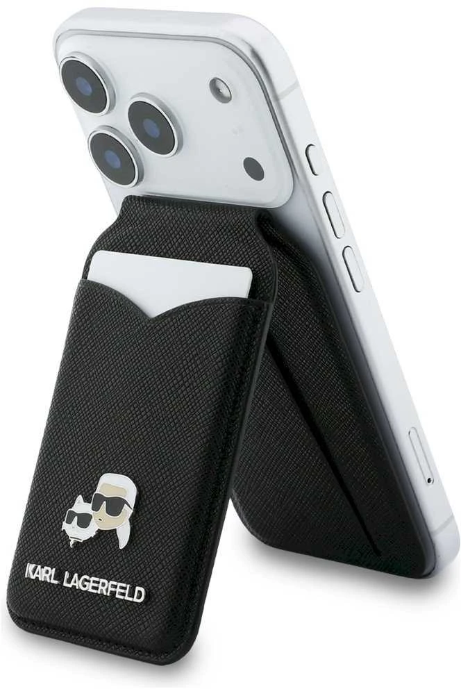 Dėklas Karl Lagerfeld Mirror MagSafe Cardslot Stand Juodas