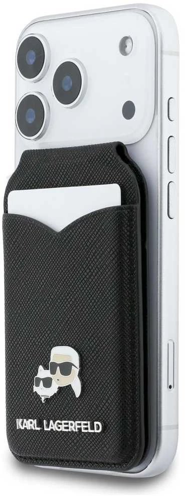 Dėklas Karl Lagerfeld Mirror MagSafe Cardslot Stand Juodas