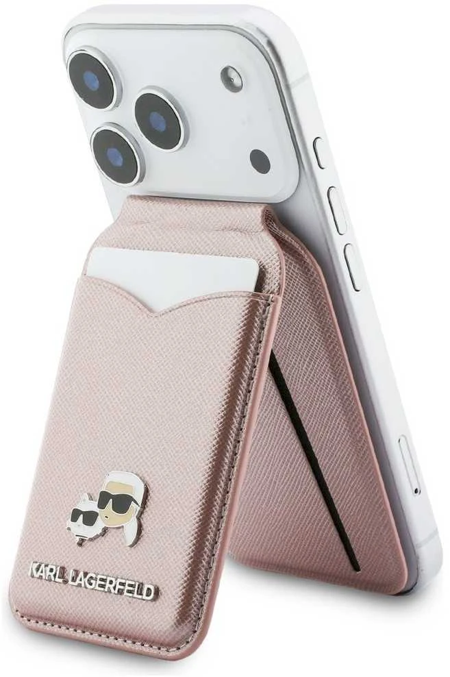 Dėklas Karl Lagerfeld Mirror MagSafe Cardslot Stand Rožinė