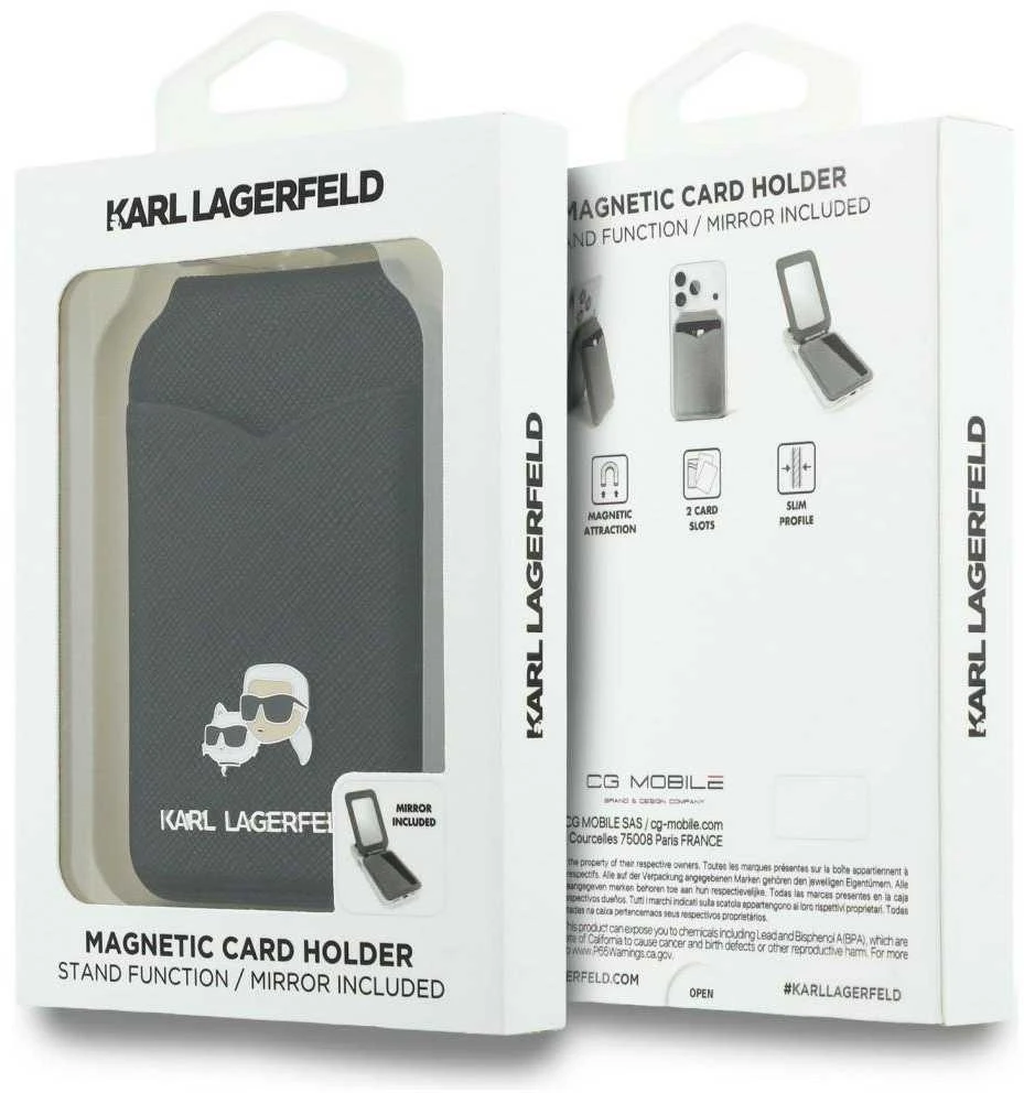 Dėklas Karl Lagerfeld Mirror MagSafe Cardslot Stand Juodas