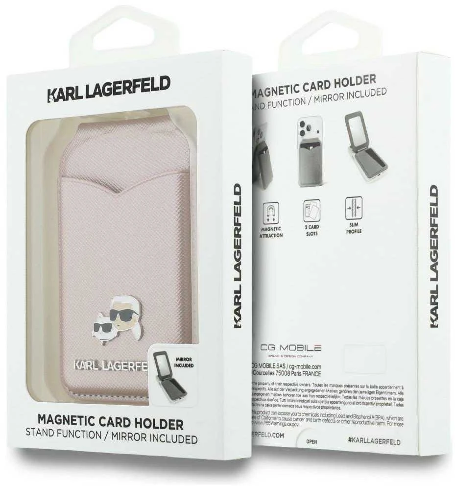 Dėklas Karl Lagerfeld Mirror MagSafe Cardslot Stand Rožinė