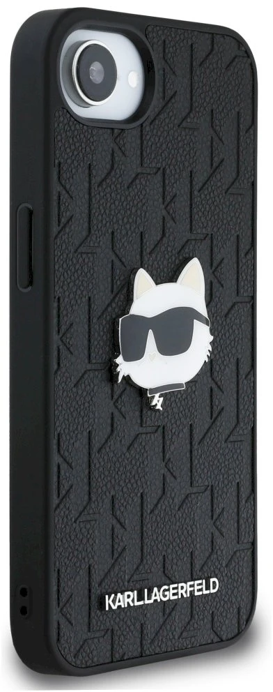 Dėklas Karl Lagerfeld Monogram Choupette Head Pin iPhone 16e Case - Juodas