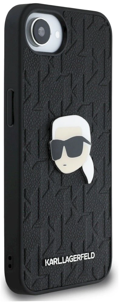 Dėklas Karl Lagerfeld Monogram Karl Head Pin iPhone 16e Case - Juodas