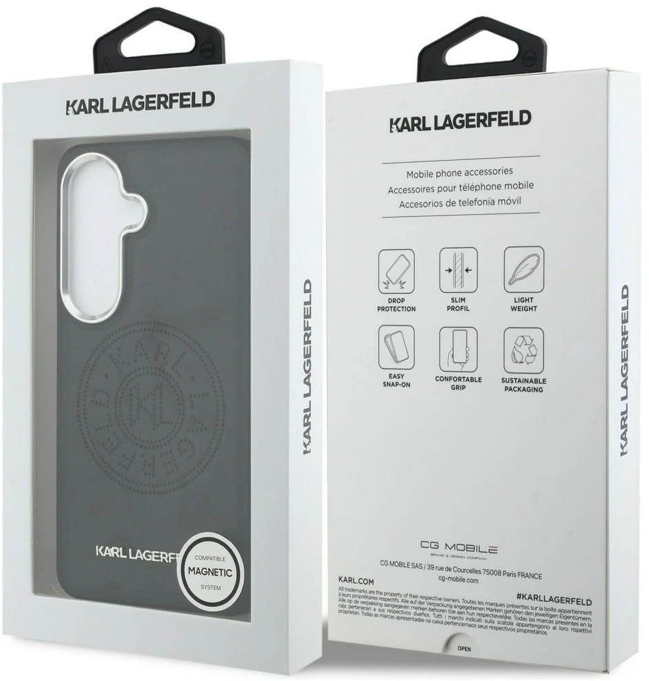 Dėklas Karl Lagerfeld Perforated KL MagSafe Samsung Galaxy S26 juodos spalvos