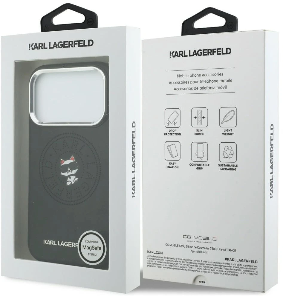 Karl Lagerfeld Point & Choupette Sketch MagSafe dėklas, skirtas iPhone 17 Pro Max - Juodas