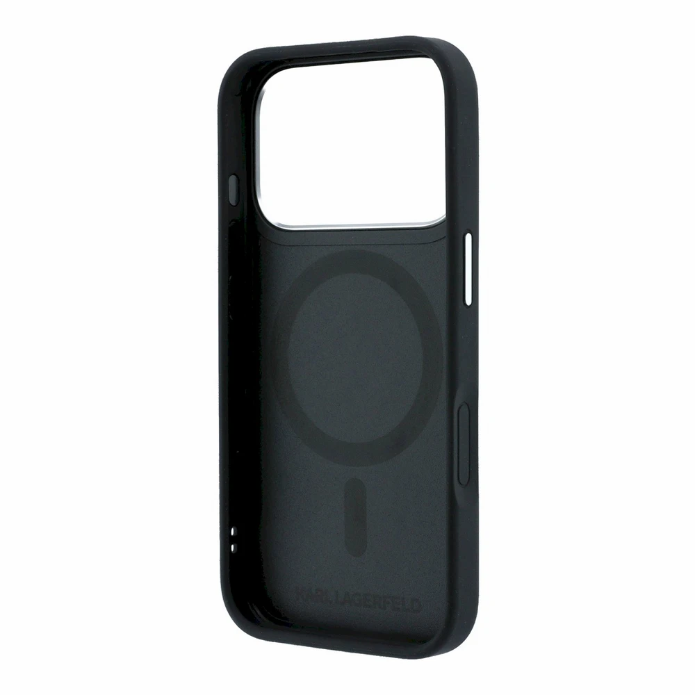 Karl Lagerfeld arl Lagerfeld PU Grained K&CH Heads Ring Stand Magsafe dėklas skirtas iPhone 18 Pro Max juodos spalvos