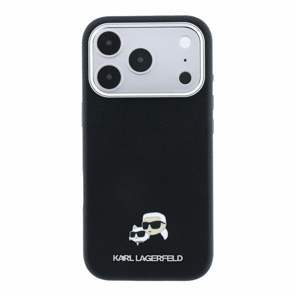 Dėklas Karl Lagerfeld Grained Heads Metal MagSafe Case, skirtas iPhone 17 Pro Max / 18 Pro Max - Juodos spalvos
