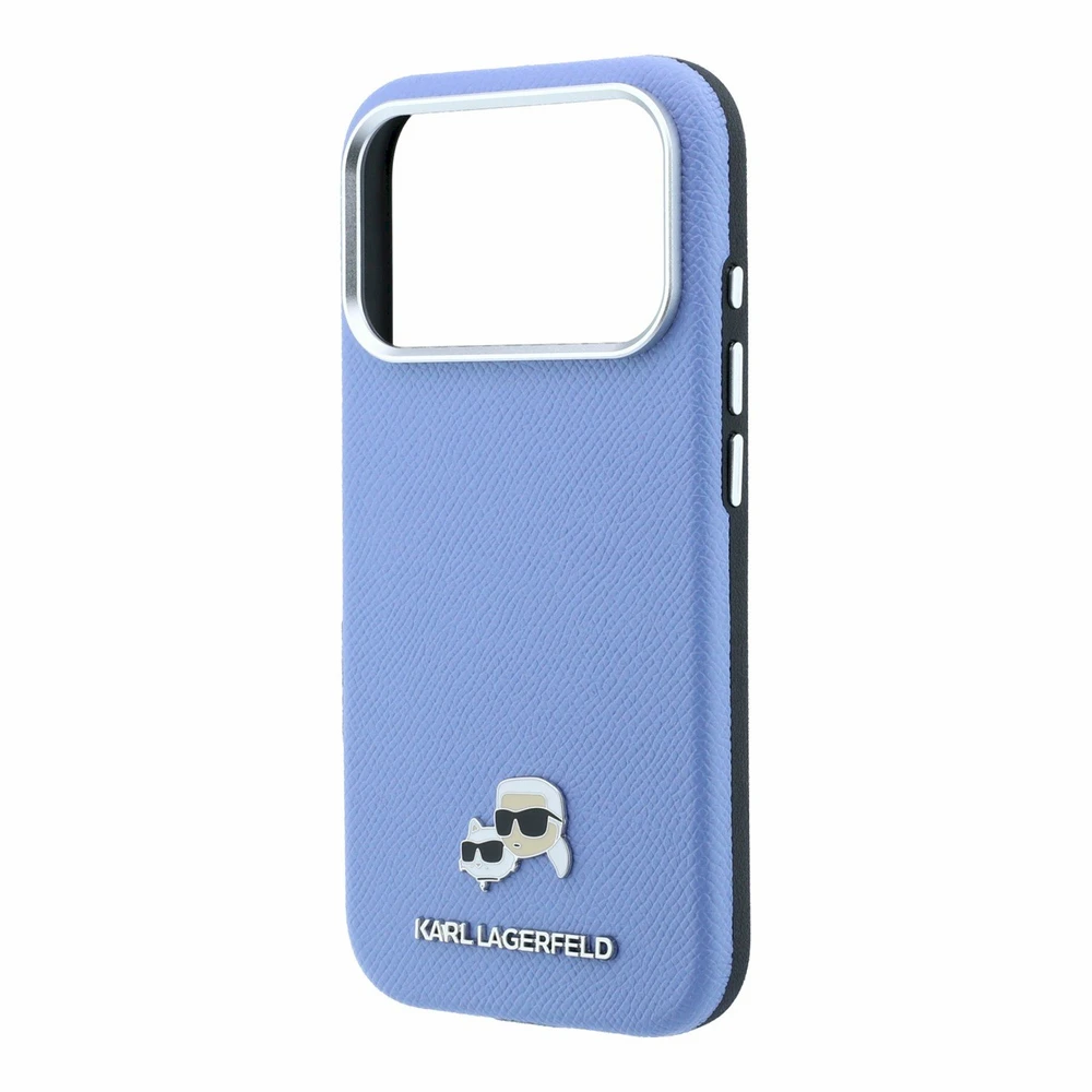 Karl Lagerfeld PU Grained Semi Wrap K&CH Heads Magsafe dėklas skirtas iPhone 18 Pro Max Mėlyna
