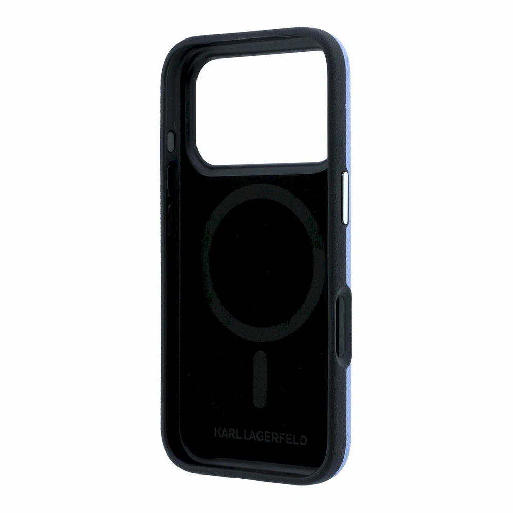 Karl Lagerfeld PU Grained Semi Wrap K&CH Heads Magsafe dėklas skirtas iPhone 18 Pro Max Mėlyna