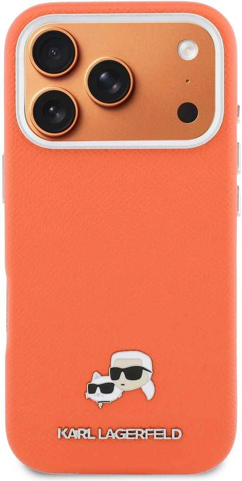 Karl Lagerfeld dėklas, skirtas IPHONE 17 Pro Max, suderinamas su MagSafe KLHMP17X6PFKCLO (PU FW W/ K&C Head Pin), oranžinis