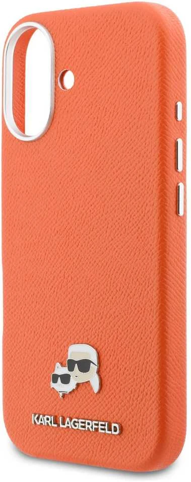 Karl Lagerfeld PU Karl and Choupette Heads Pins MagSafe dėklas skirtas Apple iPhone 17 Oranžinis