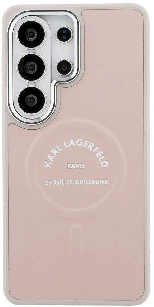 Karl Lagerfeld PU RSG Logo Magnetic dėklas skirtas Samsung Galaxy S26 Ultra rožinės spalvos