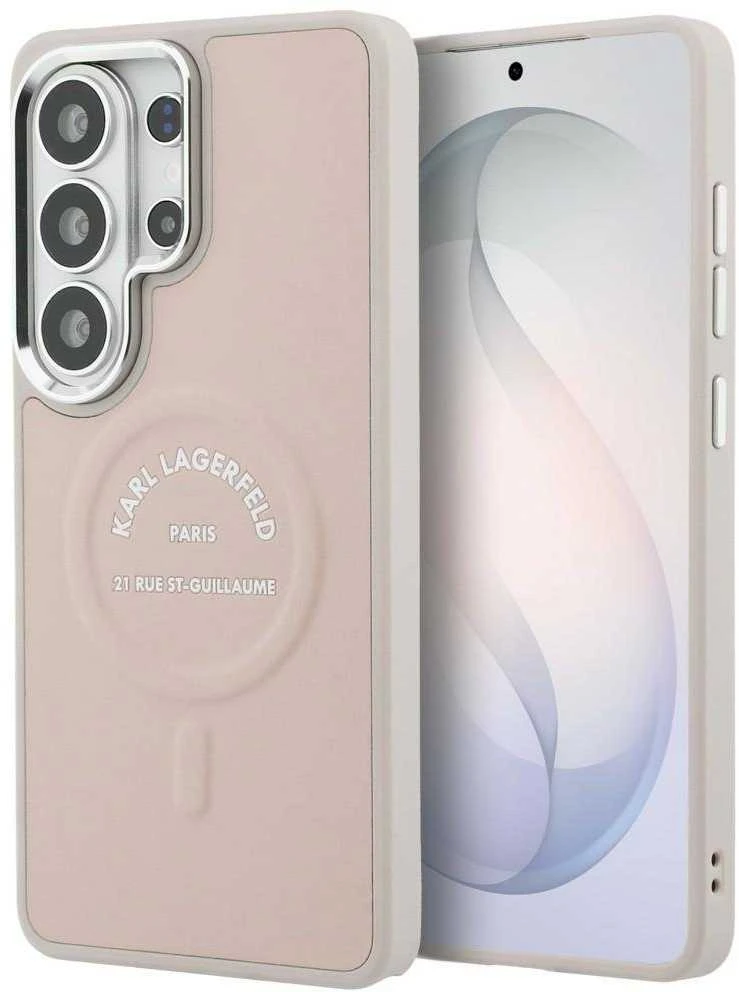 Karl Lagerfeld PU RSG Logo Magnetic dėklas skirtas Samsung Galaxy S26 Ultra rožinės spalvos
