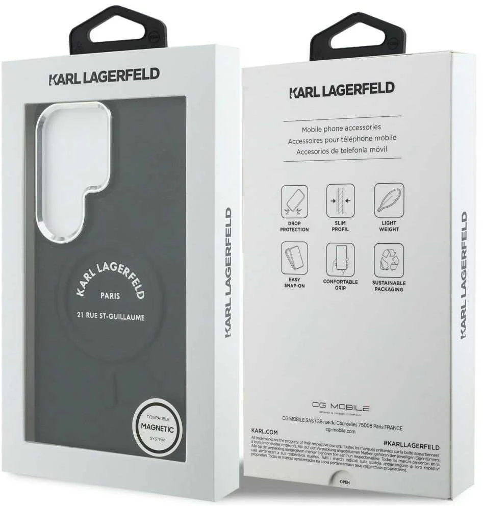 Karl Lagerfeld PU RSG Logo Magnetic dėklas skirtas Samsung Galaxy S26 Ultra juodos spalvos