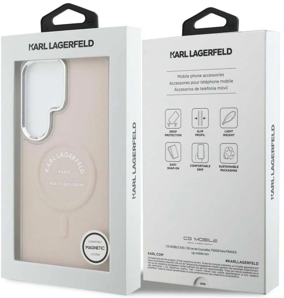 Karl Lagerfeld PU RSG Logo Magnetic dėklas skirtas Samsung Galaxy S26 Ultra rožinės spalvos