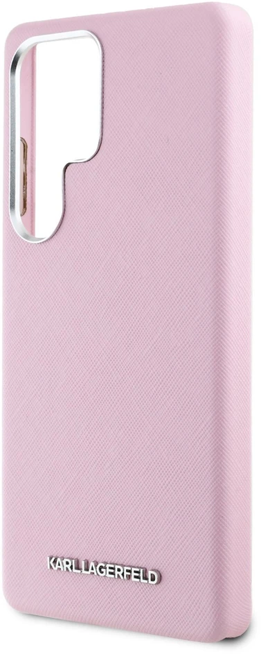 Dėklas Karl Lagerfeld Saffiano Full Wrapped Elongated Metal Logo MagSafe Samsung Galaxy S25 Ultra dėkals telefonui rožinės spalvos