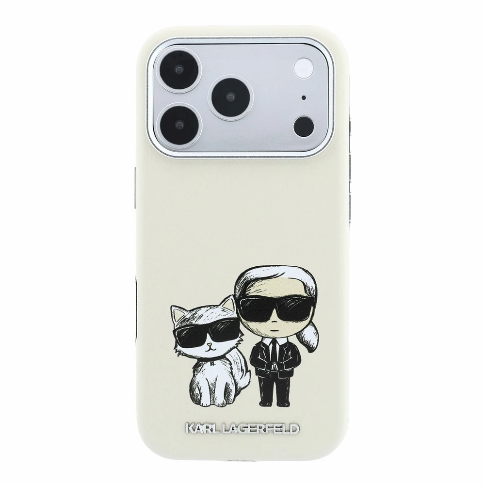 Dėklas Karl Lagerfeld Smooth Karl & Choupette Bodies Sketch MagSafe Case for iPhone 18 Pro Max / 17 Pro Max smėlio spalvos