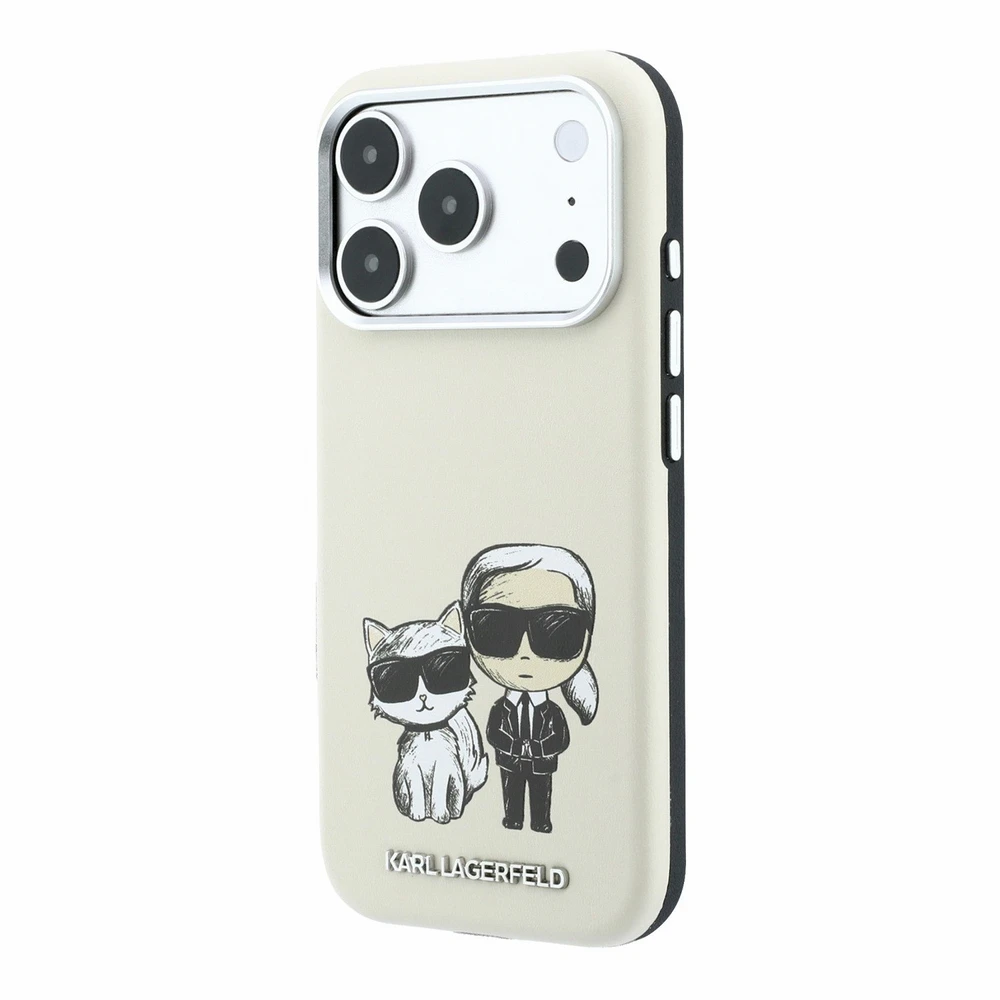 Dėklas Karl Lagerfeld Smooth Karl & Choupette Bodies Sketch MagSafe Case for iPhone 18 Pro Max / 17 Pro Max smėlio spalvos