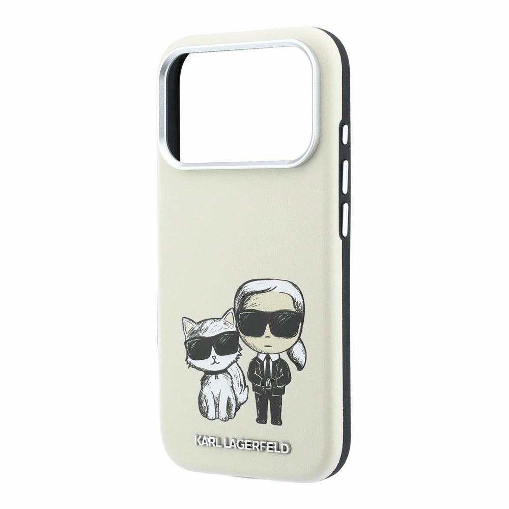 Dėklas Karl Lagerfeld Smooth Karl & Choupette Bodies Sketch MagSafe Case for iPhone 18 Pro Max / 17 Pro Max smėlio spalvos