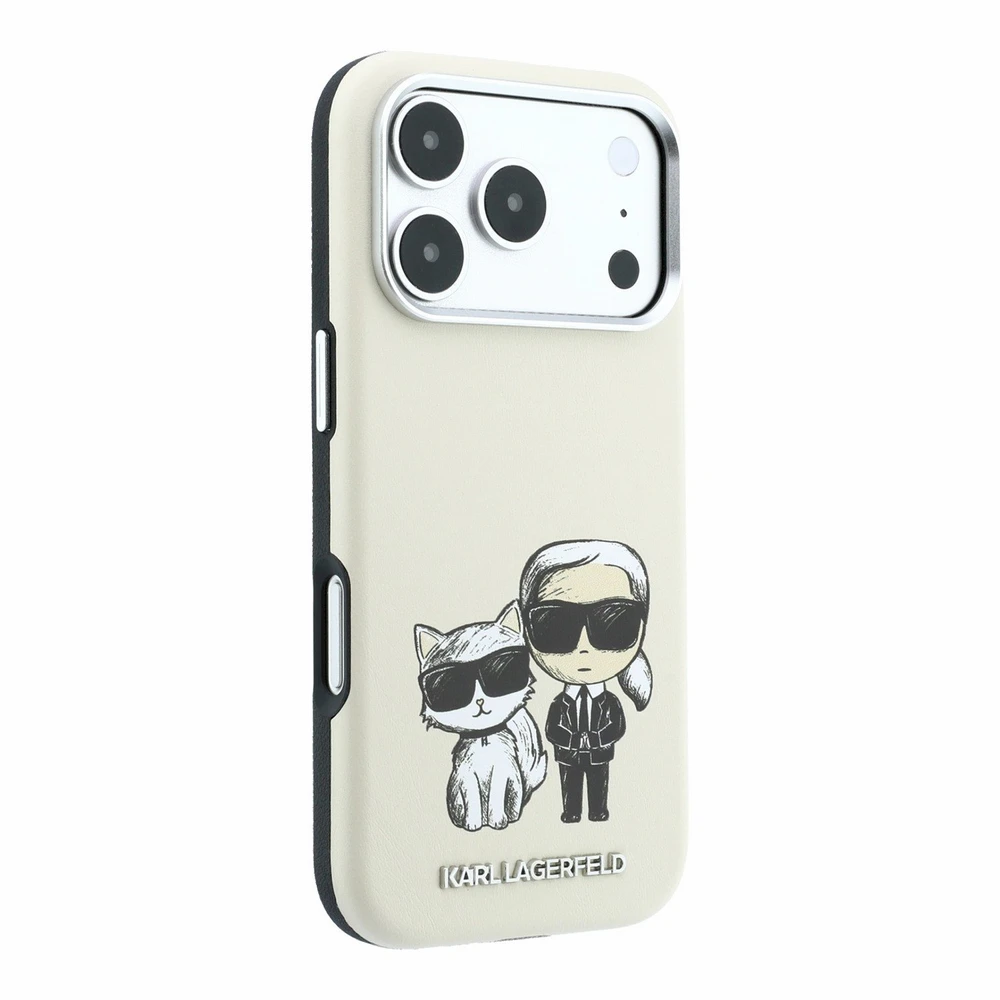 Dėklas Karl Lagerfeld Smooth Karl & Choupette Bodies Sketch MagSafe Case for iPhone 18 Pro Max / 17 Pro Max smėlio spalvos