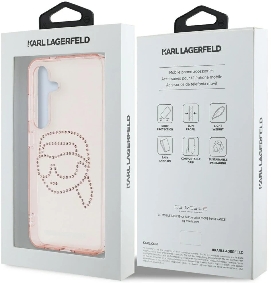 Dėklas Karl Lagerfeld Rhinestones K. Head Logo Samsung Galaxy S25 rožinės spalvos