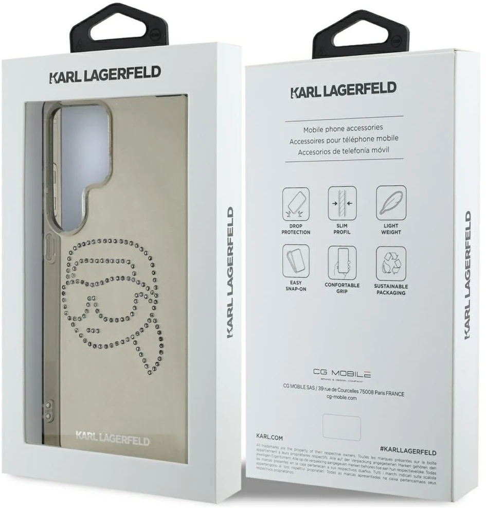 Dėklas Karl Lagerfeld Rhinestones Karl Head Logo Samsung Galaxy S25 Ultra juodos spalvos
