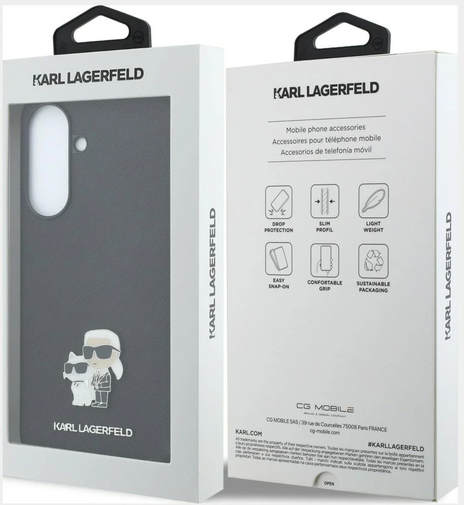 Dėklas Karl Lagerfeld Saffiano w/ Karl&Choupette Metal Logo Samsung Galaxy A57 5G juodos spalvos