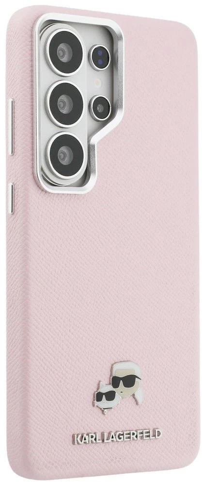 Karl Lagerfeld Grained PU Leather K&CH Heads Magnetic dėklas skirtas Samsung Galaxy S26 Ultra rožinės spalvos