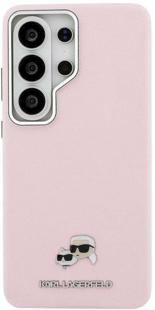 Karl Lagerfeld Grained PU Leather K&CH Heads Magnetic dėklas skirtas Samsung Galaxy S26 Ultra rožinės spalvos