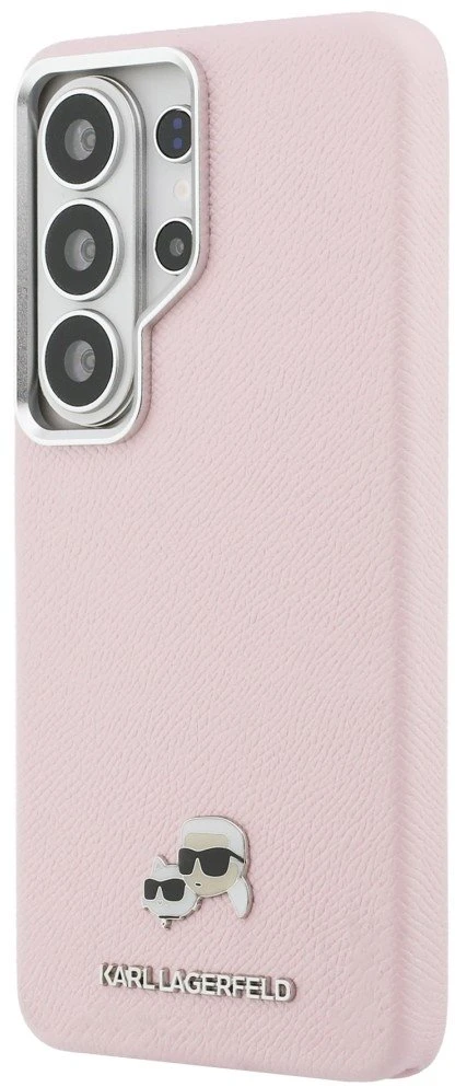 Karl Lagerfeld Grained PU Leather K&CH Heads Magnetic dėklas skirtas Samsung Galaxy S26 Ultra rožinės spalvos