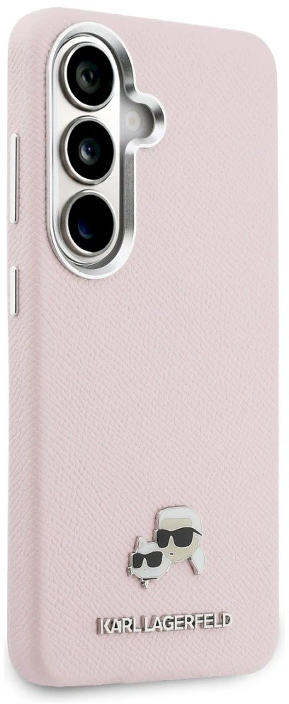 Karl Lagerfeld Grained PU Leather K&CH Heads Magnetic dėklas skirtas Samsung Galaxy S26+ rožinės spalvos