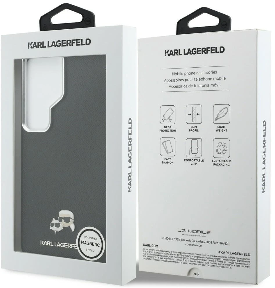 Karl Lagerfeld Grained PU Leather K&CH Heads Magnetic dėklas Samsung Galaxy S26 Ultra juodos spalvos