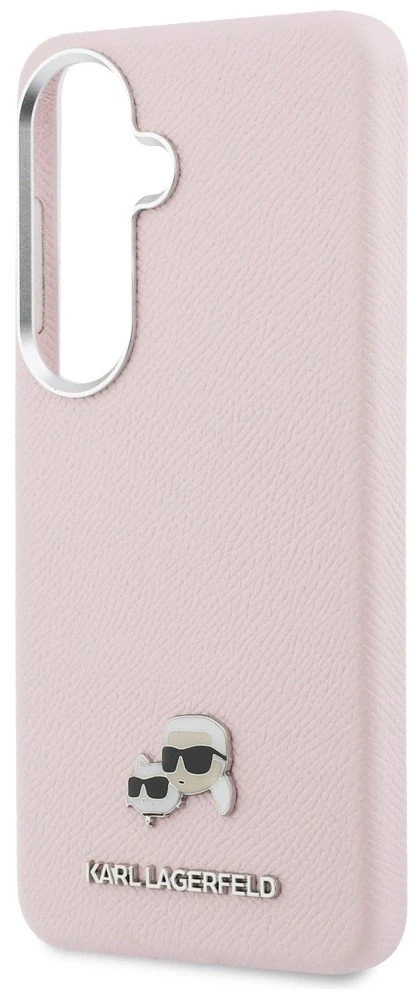 Karl Lagerfeld Grained PU Leather K&CH Heads Magnetic dėklas skirtas Samsung Galaxy S26+ rožinės spalvos