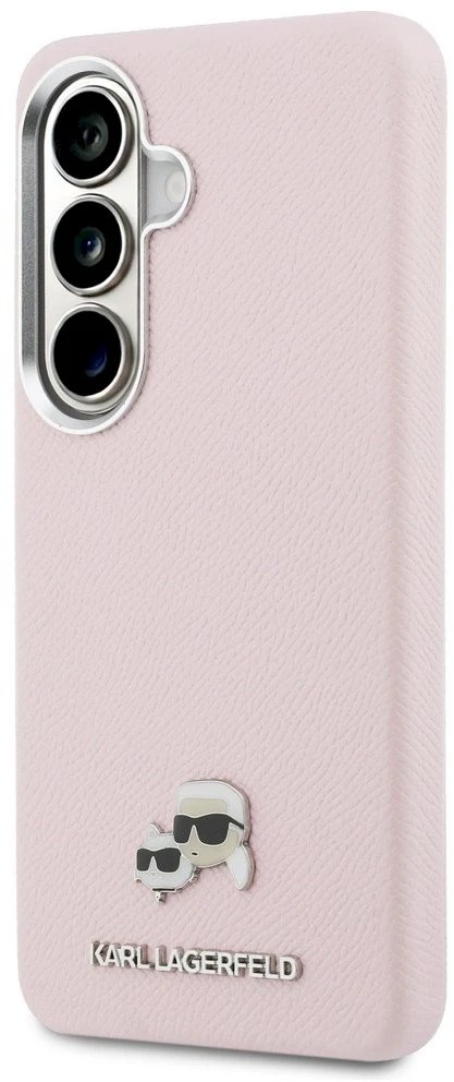 Karl Lagerfeld Grained PU Leather K&CH Heads Magnetic dėklas skirtas Samsung Galaxy S26+ rožinės spalvos