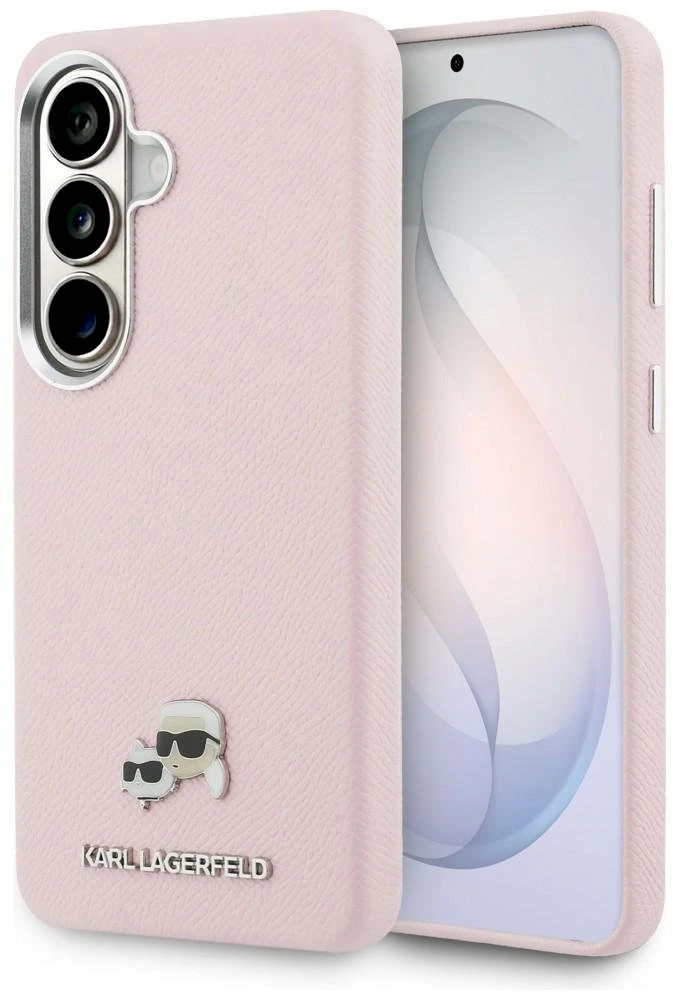Karl Lagerfeld Grained PU Leather K&CH Heads Magnetic dėklas skirtas Samsung Galaxy S26+ rožinės spalvos