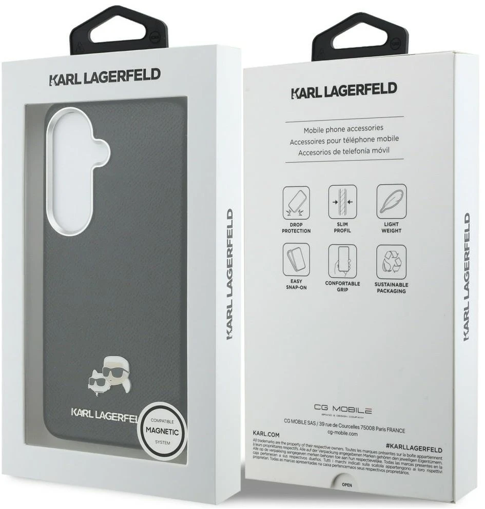 Karl Lagerfeld Grained PU Leather K&CH Heads Magnetic dėklas skirtas Samsung Galaxy S26 juodos spalvos