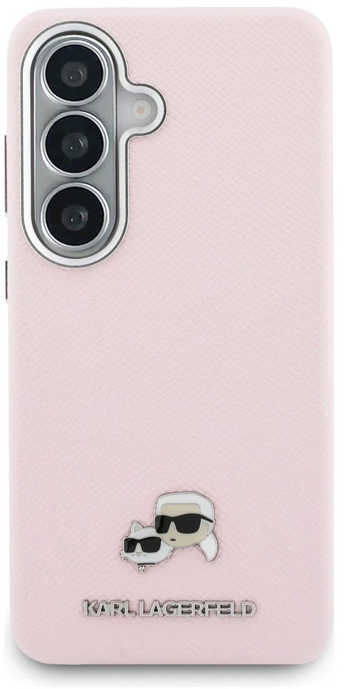 Karl Lagerfeld Grained PU Leather K&CH Heads Magnetic dėklas skirtas Samsung Galaxy S26+ rožinės spalvos