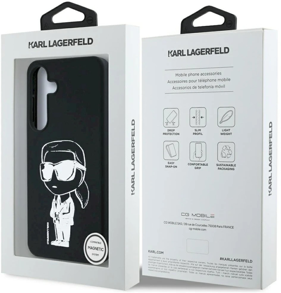 Dėklas Karl Lagerfeld Silicone Graffiti Ikonik Printed Logo MagSafe Samsung Galaxy S25 juodos spalvos