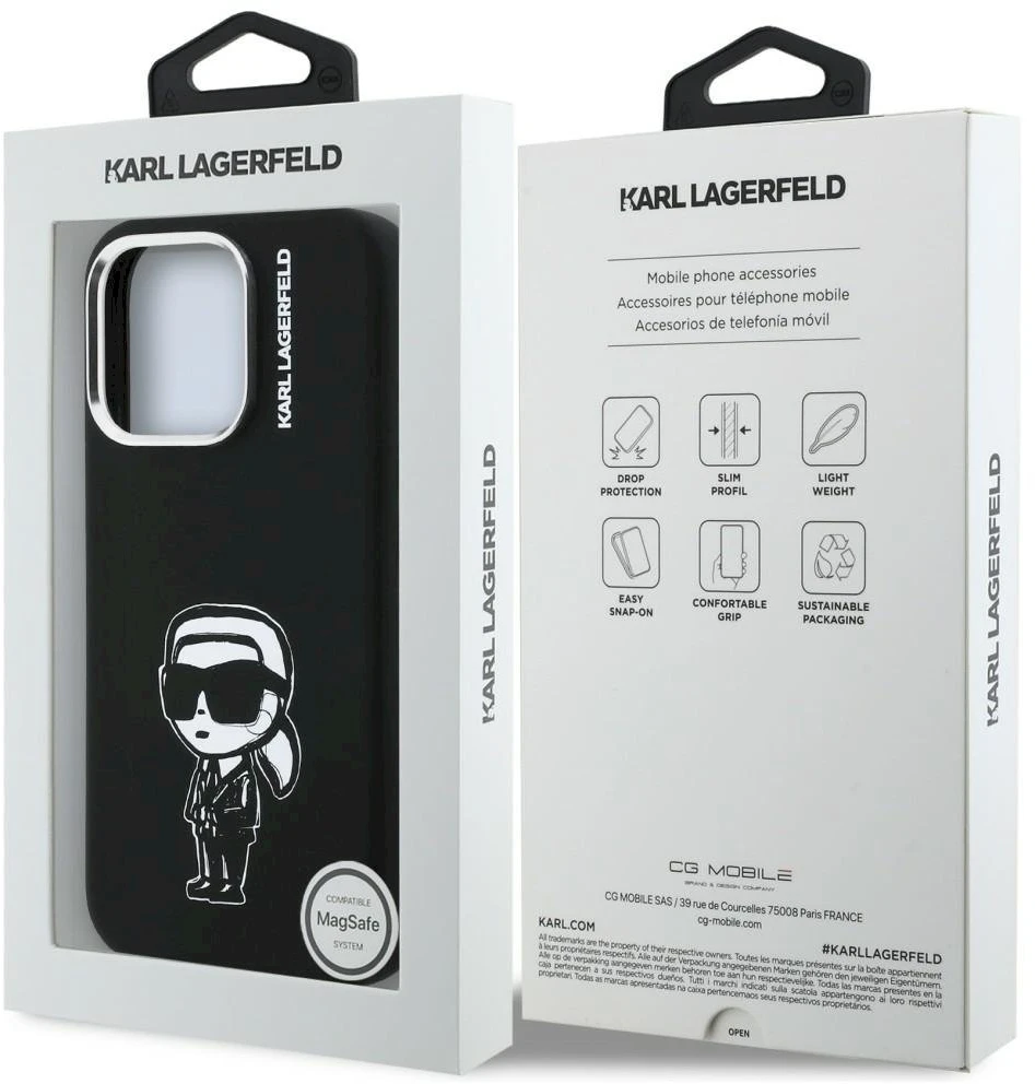 „Karl Lagerfeld“ silikoninis „Karl Sketch MagSafe“ dėklas, skirtas „iPhone 16 Pro“ – Juodas